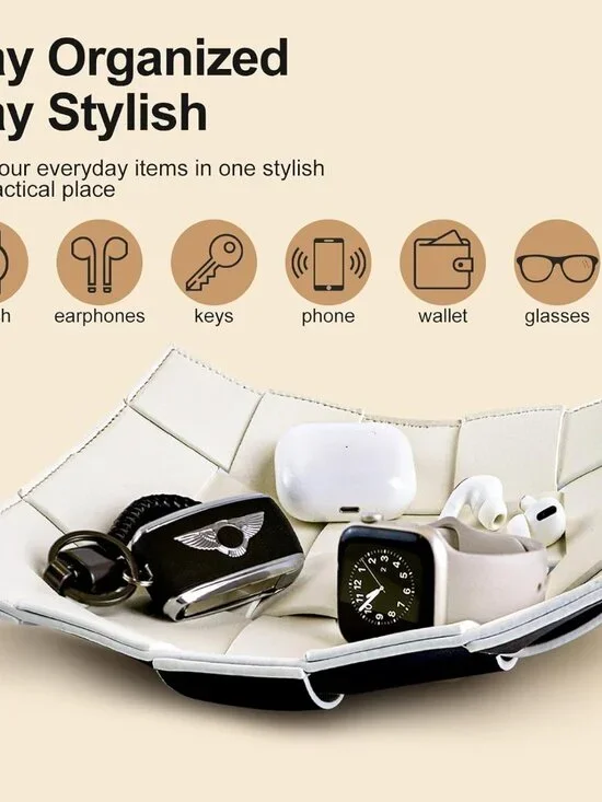 Valet Tray for Men and Women PU Leather Key Holder Bowl for Entryway Table Bedsi - Picture 4 of 7